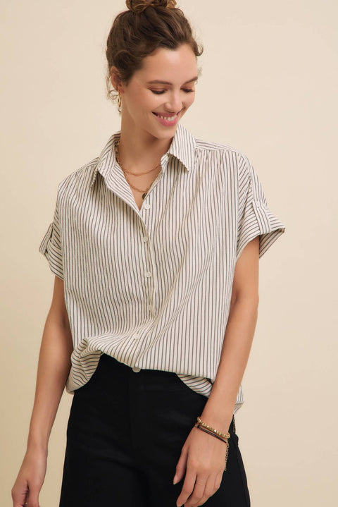 STRIPE BUTTON-DOWN SHIRT WITH ROLLED CUFFS