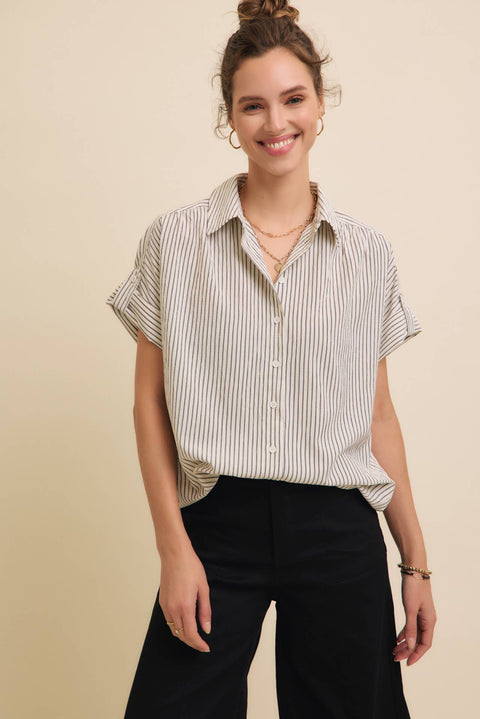 STRIPE BUTTON-DOWN SHIRT WITH ROLLED CUFFS
