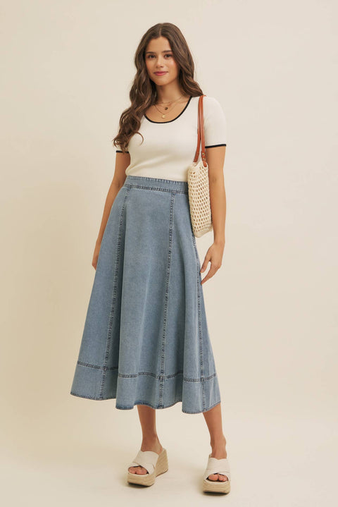 CONTRAST EDGE SCOOP NECK SHORT-SLEEVED RIB SWEATER TOP