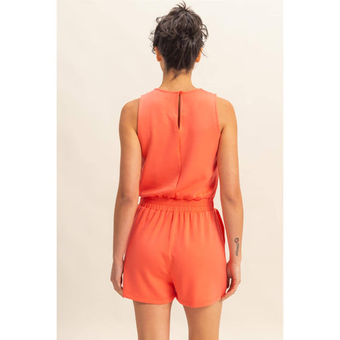 Drawstring Waist Sleeveless Romper