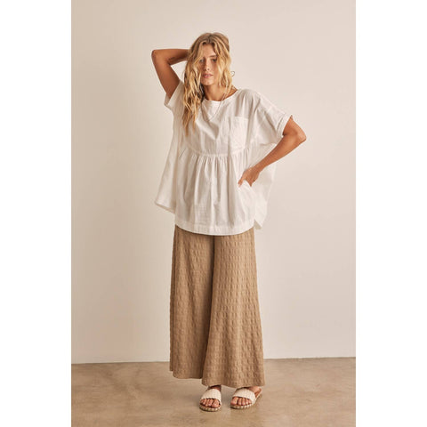 OVERSIZED COTTON POPLIN TUNIC TOP WITH RUFFLED HEM