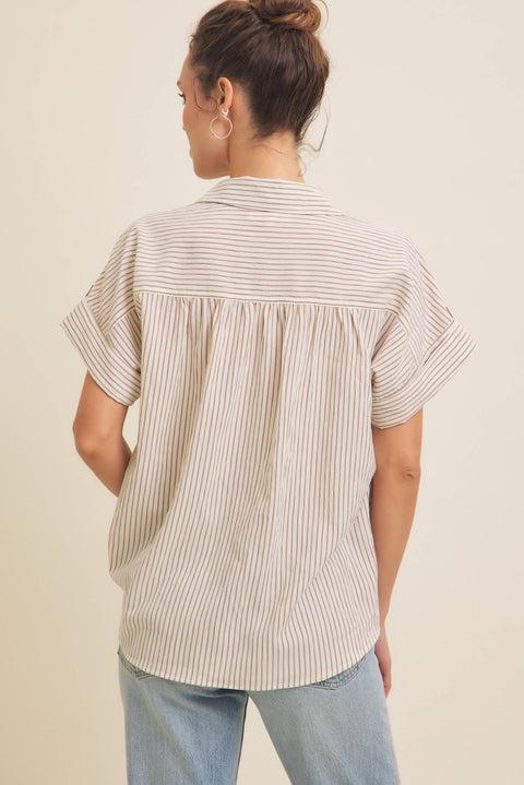 STRIPE BUTTON-DOWN SHIRT WITH ROLLED CUFFS