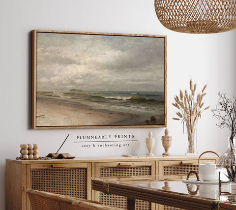 Beach Landscape Vintage Oil Painting Framed Canvas Art 1