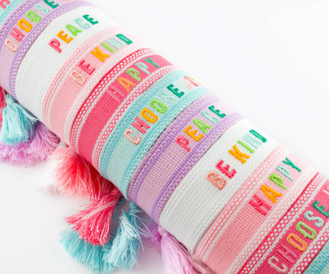 Colorful Embroidered Bracelets | Navy | Happy