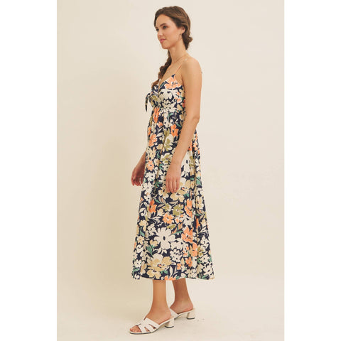 FLORAL PRINT FRONT TIE CAMI MIDI DRESS