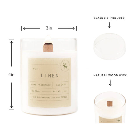 Linen Signature Soy Wax Candle, 11 oz wood wick