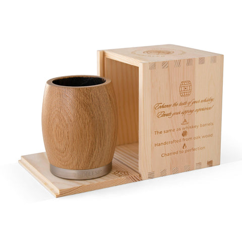 Oak Whiskey Tumbler in Wood Box. Bourbon men, home bar gift.
