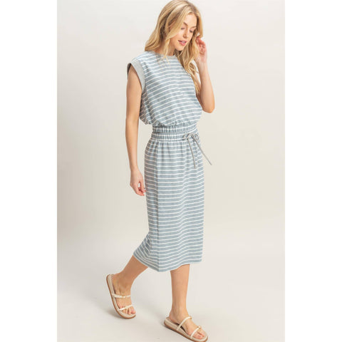 SET-Striped Top And Midi Skirt Knit Set