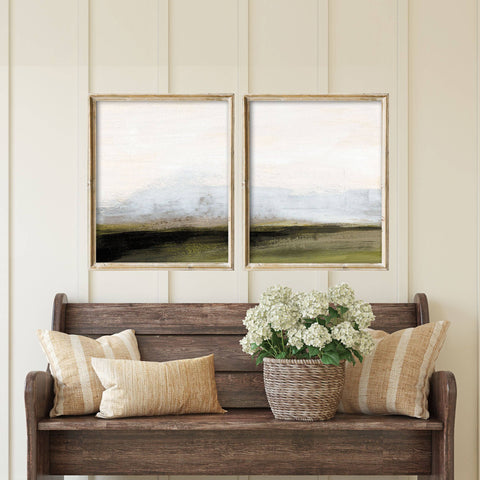 Abstract Brushed Green Landscape Set of 2 Art Prints: 11x14
